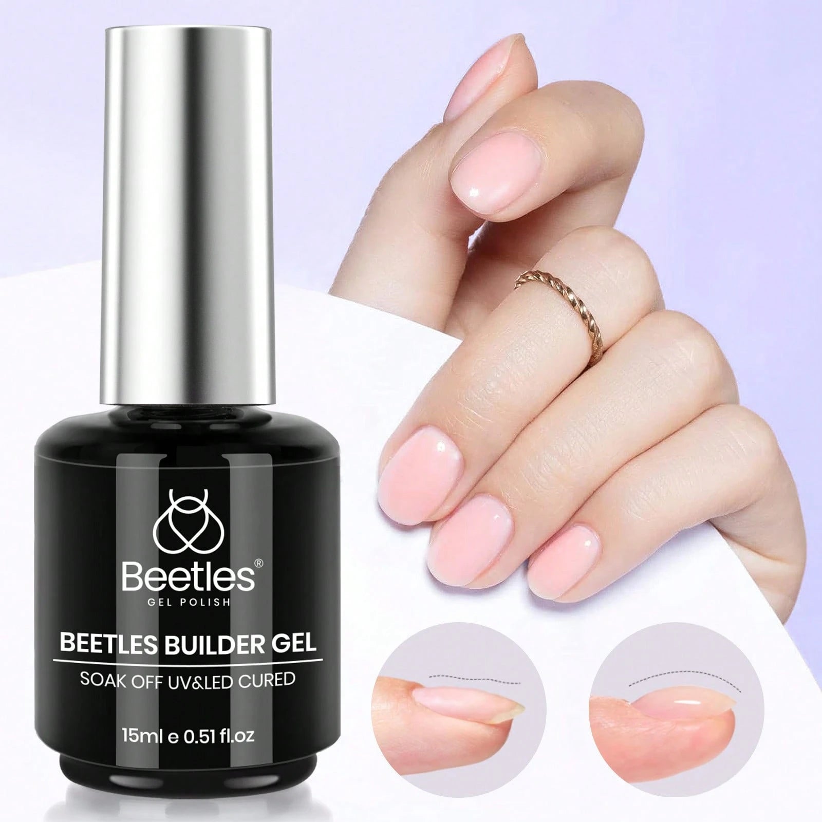 Beetles Builder Gel For Nails-Cover Nude Translucent 8 In 1 Nail Thickening Strengthening Building Apex