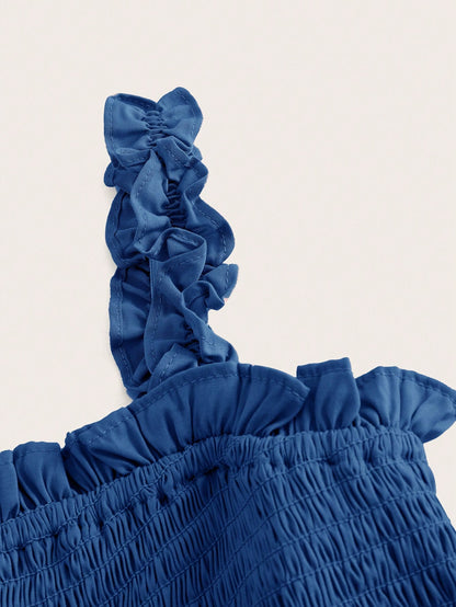 BELROSIE Solid Frill Trim Ruffle Hem Dress Holiday Party Dress  Boho Vacation Fashionable Style For Summer Spring Fall Autumn