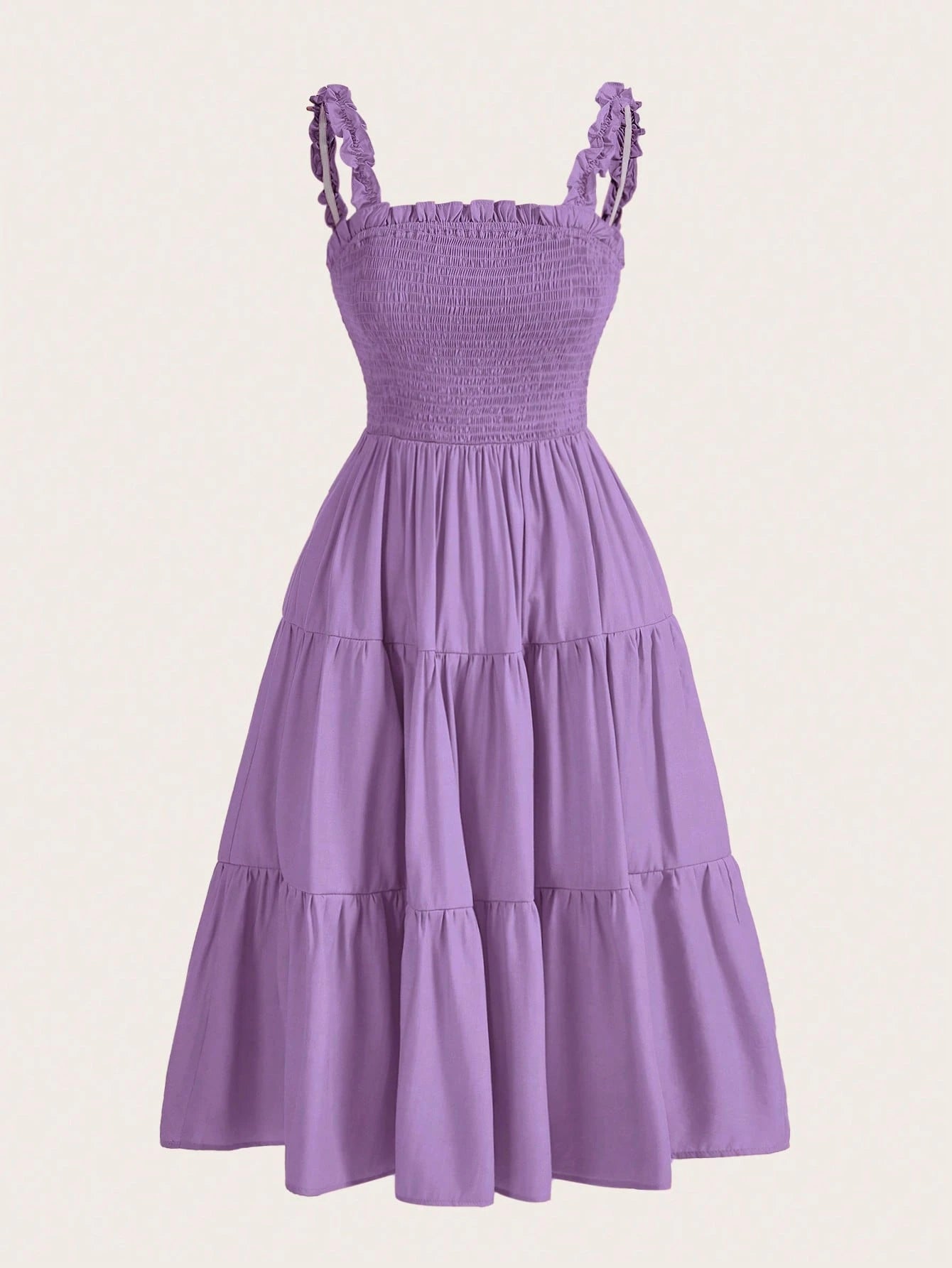 BELROSIE Solid Frill Trim Ruffle Hem Dress Holiday Party Dress  Boho Vacation Fashionable Style For Summer Spring Fall Autumn