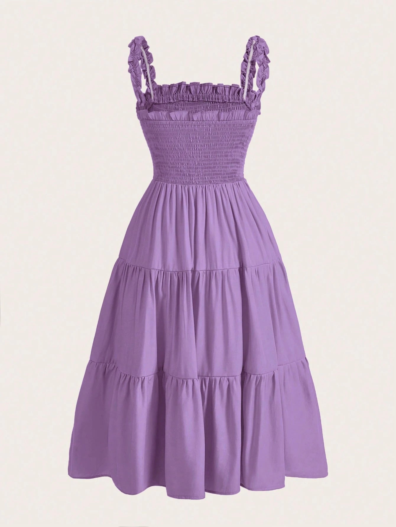 BELROSIE Solid Frill Trim Ruffle Hem Dress Holiday Party Dress  Boho Vacation Fashionable Style For Summer Spring Fall Autumn