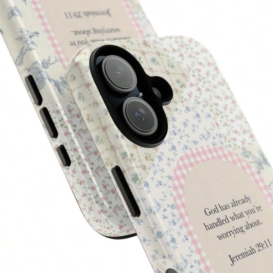Bible Slogan Small Floral Pattern 2-In-1 Mobile Phone Protective Case, Suitable For Compatible With Phone17,17air,16, 15, 14, 13, 12, 11, PRO MAX, X,XS,PLUS, As Well As Galaxy S21/22/23/24/25 Ultra/FE