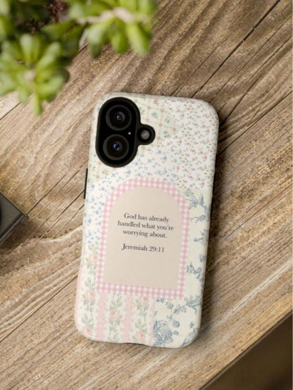 Bible Slogan Small Floral Pattern 2-In-1 Mobile Phone Protective Case, Suitable For Compatible With Phone17,17air,16, 15, 14, 13, 12, 11, PRO MAX, X,XS,PLUS, As Well As Galaxy S21/22/23/24/25 Ultra/FE