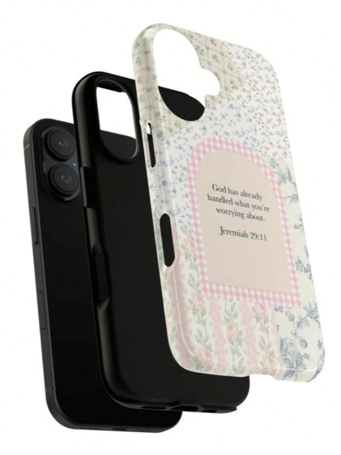 Bible Slogan Small Floral Pattern 2-In-1 Mobile Phone Protective Case, Suitable For Compatible With Phone17,17air,16, 15, 14, 13, 12, 11, PRO MAX, X,XS,PLUS, As Well As Galaxy S21/22/23/24/25 Ultra/FE