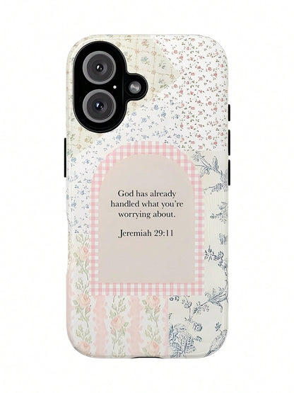 Bible Slogan Small Floral Pattern 2-In-1 Mobile Phone Protective Case, Suitable For Compatible With Phone17,17air,16, 15, 14, 13, 12, 11, PRO MAX, X,XS,PLUS, As Well As Galaxy S21/22/23/24/25 Ultra/FE