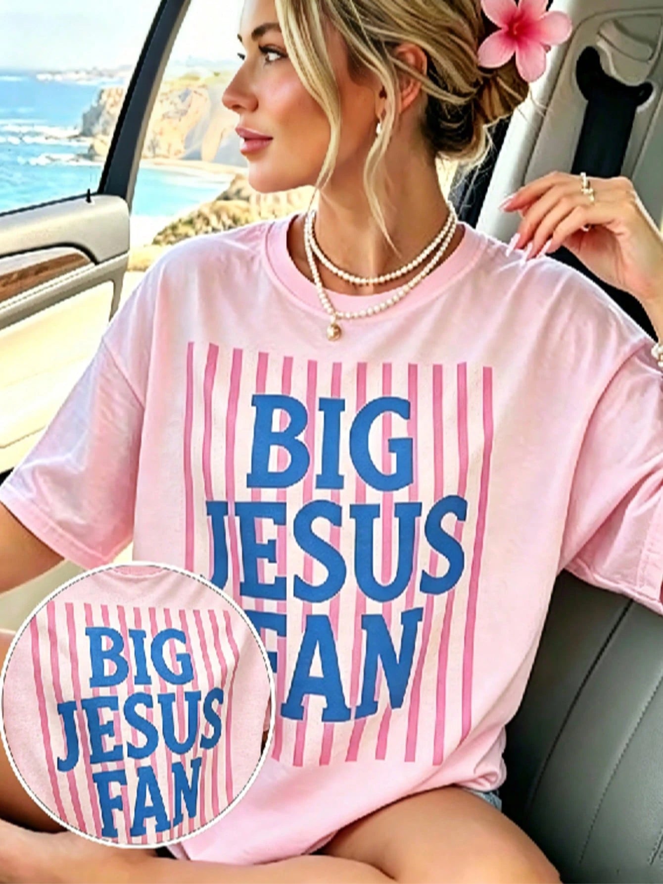 Big Jesus Fan Graphic Top-Loose-Fit Easy Relaxed Style