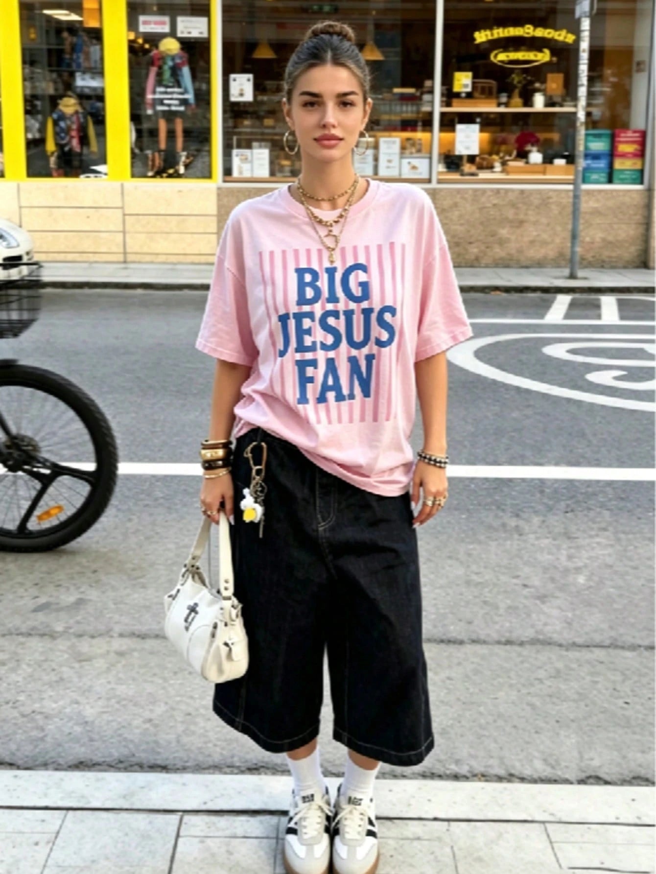 Big Jesus Fan Graphic Top-Loose-Fit Easy Relaxed Style