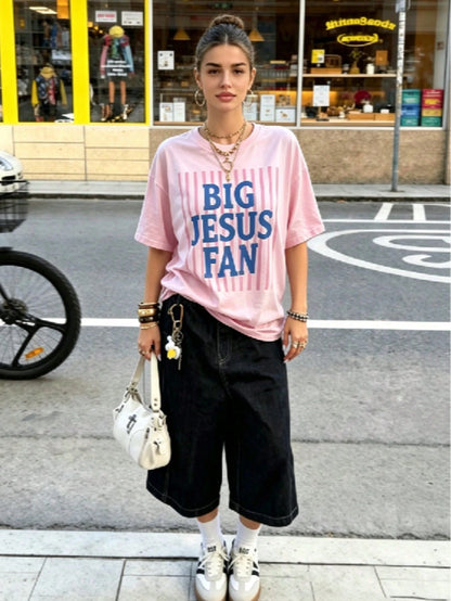 Big Jesus Fan Graphic Top-Loose-Fit Easy Relaxed Style