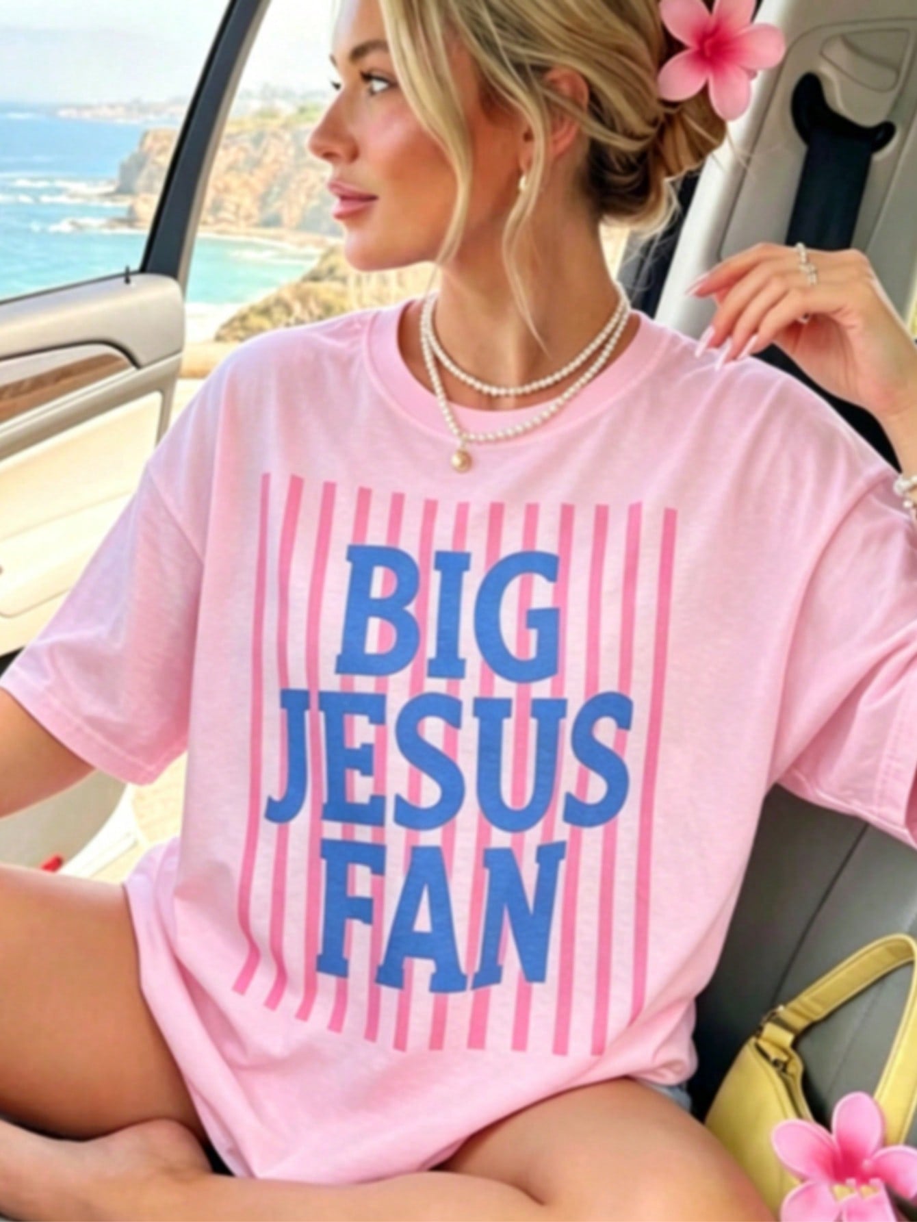Big Jesus Fan Graphic Top-Loose-Fit Easy Relaxed Style