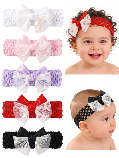 bilicaca 1/3pcs Baby Summer Hollow Out Headband Hair Accessories Lace Bow Decor Soft Comfortable Skin-Friendly Elastic Headband