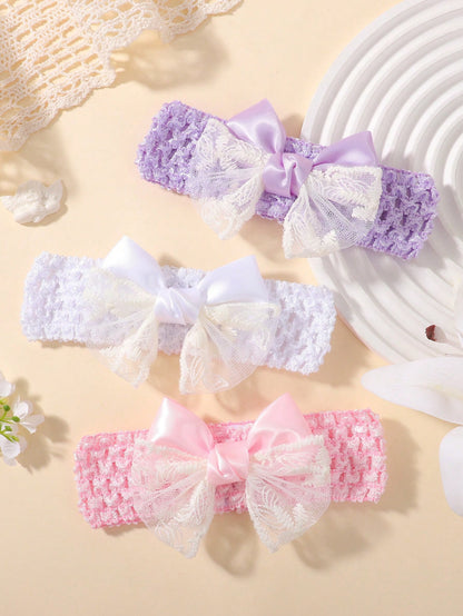 bilicaca 1/3pcs Baby Summer Hollow Out Headband Hair Accessories Lace Bow Decor Soft Comfortable Skin-Friendly Elastic Headband