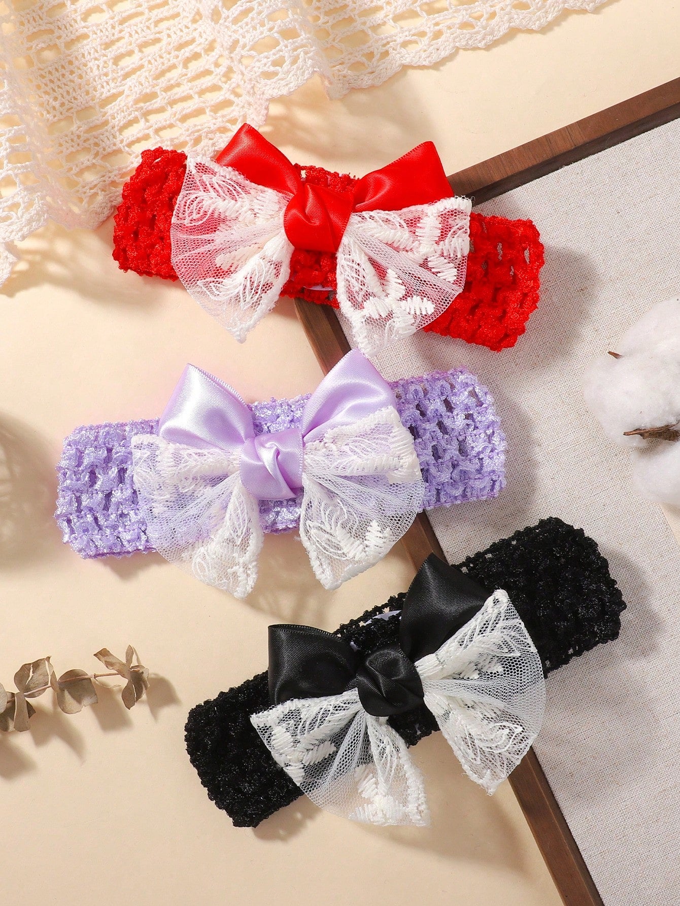 bilicaca 1/3pcs Baby Summer Hollow Out Headband Hair Accessories Lace Bow Decor Soft Comfortable Skin-Friendly Elastic Headband