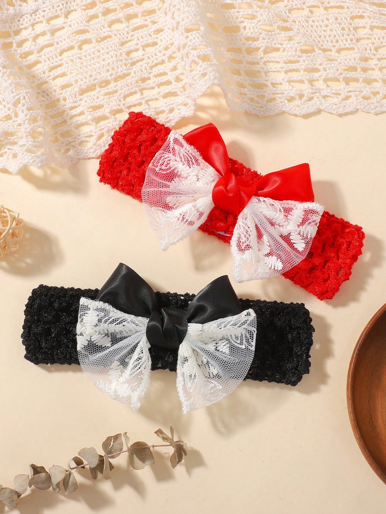 bilicaca 1/3pcs Baby Summer Hollow Out Headband Hair Accessories Lace Bow Decor Soft Comfortable Skin-Friendly Elastic Headband