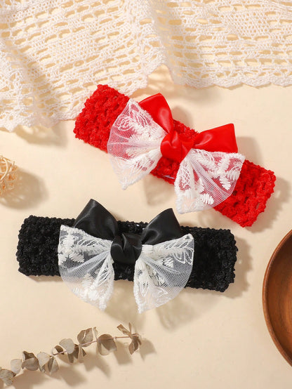 bilicaca 1/3pcs Baby Summer Hollow Out Headband Hair Accessories Lace Bow Decor Soft Comfortable Skin-Friendly Elastic Headband