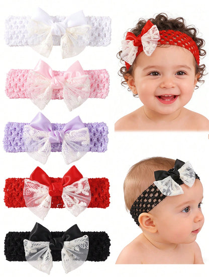 bilicaca 1/3pcs Baby Summer Hollow Out Headband Hair Accessories Lace Bow Decor Soft Comfortable Skin-Friendly Elastic Headband