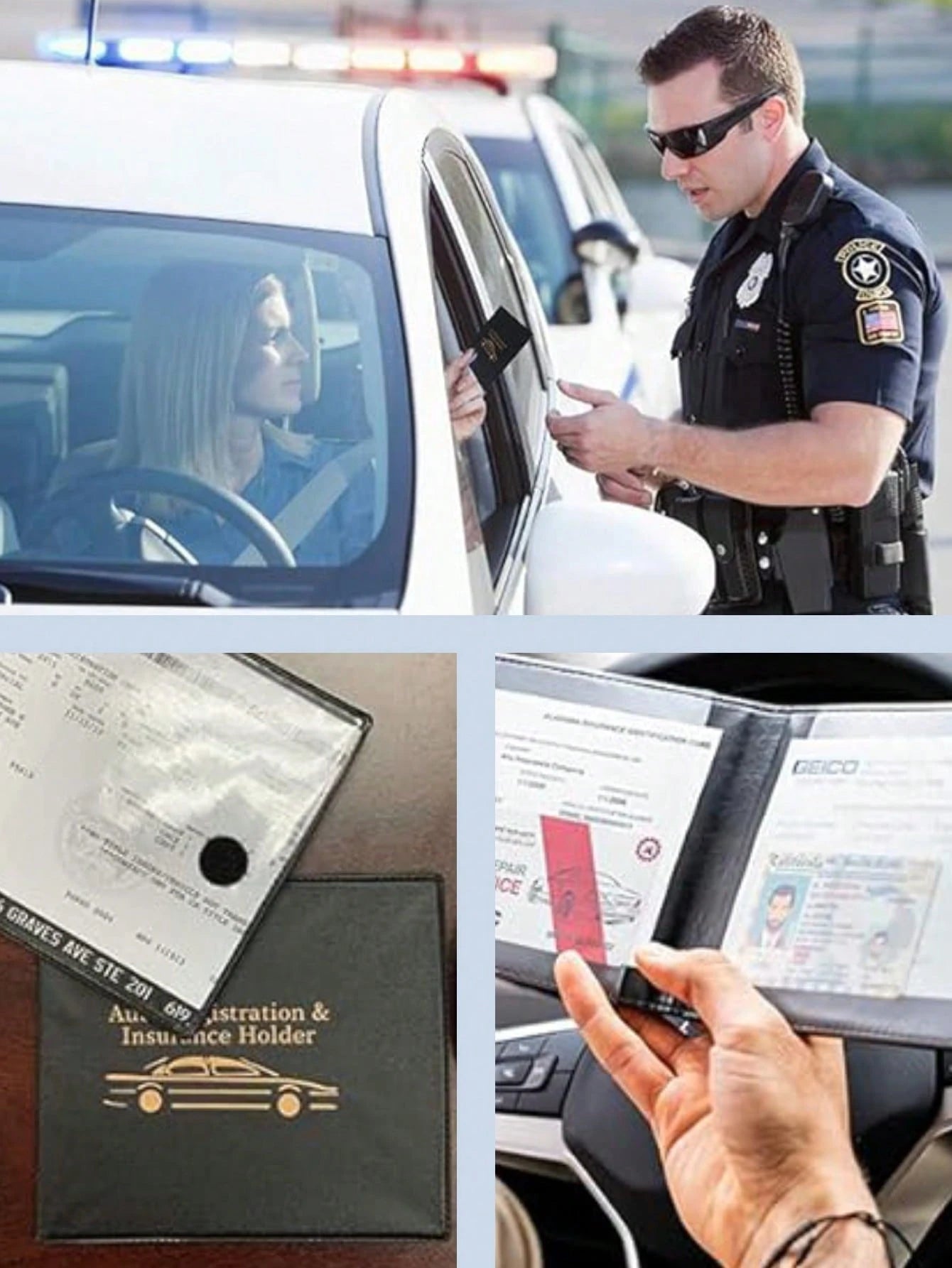 Black Durable PU Car Registration And Insurance Card Holder With Golden Car Pattern, Multi-Slot Design Suitable For Driver's License, Vehicle Documents And Motorcycle Papers, Fashionable Accessory