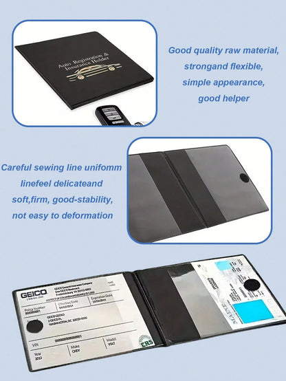 Black Durable PU Car Registration And Insurance Card Holder With Golden Car Pattern, Multi-Slot Design Suitable For Driver's License, Vehicle Documents And Motorcycle Papers, Fashionable Accessory