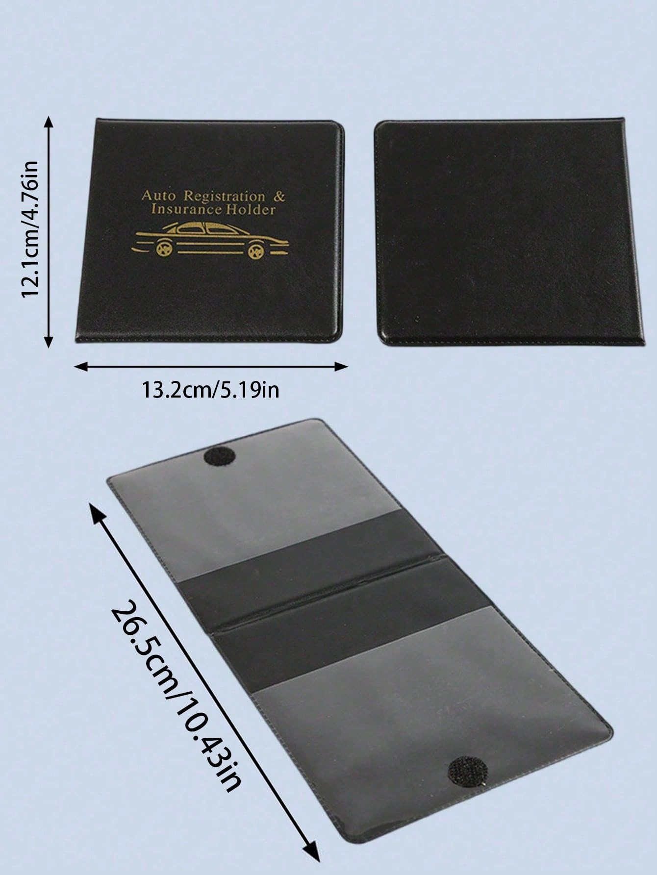 Black Durable PU Car Registration And Insurance Card Holder With Golden Car Pattern, Multi-Slot Design Suitable For Driver's License, Vehicle Documents And Motorcycle Papers, Fashionable Accessory