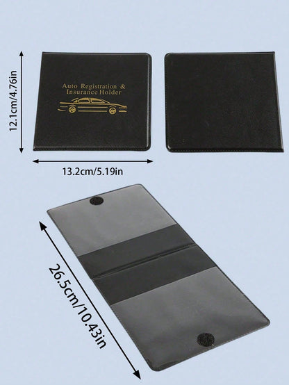 Black Durable PU Car Registration And Insurance Card Holder With Golden Car Pattern, Multi-Slot Design Suitable For Driver's License, Vehicle Documents And Motorcycle Papers, Fashionable Accessory