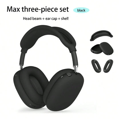 Black Pure Solid Color 3pcs Apple Max Headphone Protective Case Spring Gift