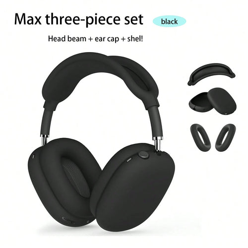 Black Pure Solid Color 3pcs Apple Max Headphone Protective Case Spring Gift