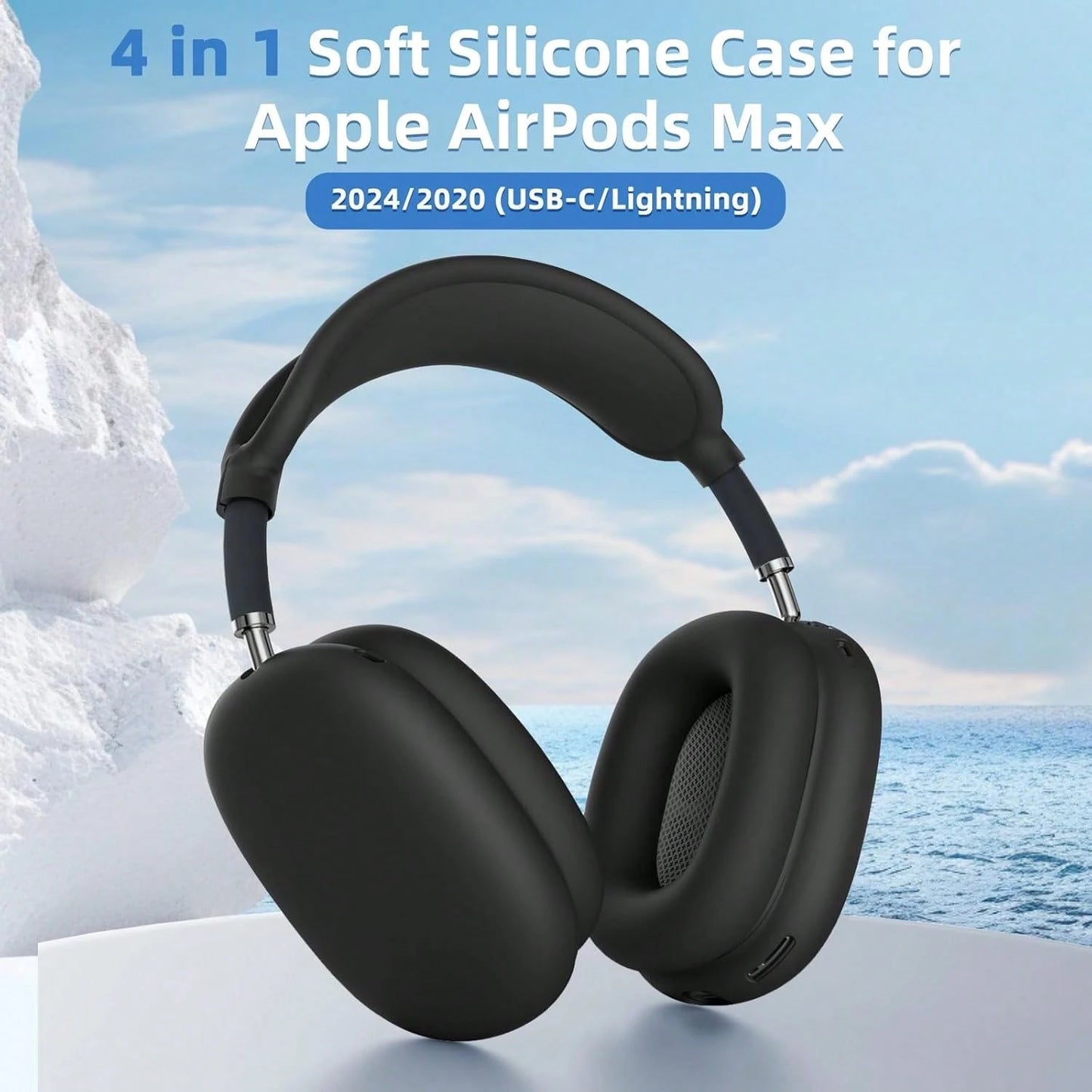 Black Pure Solid Color 3pcs Apple Max Headphone Protective Case Spring Gift