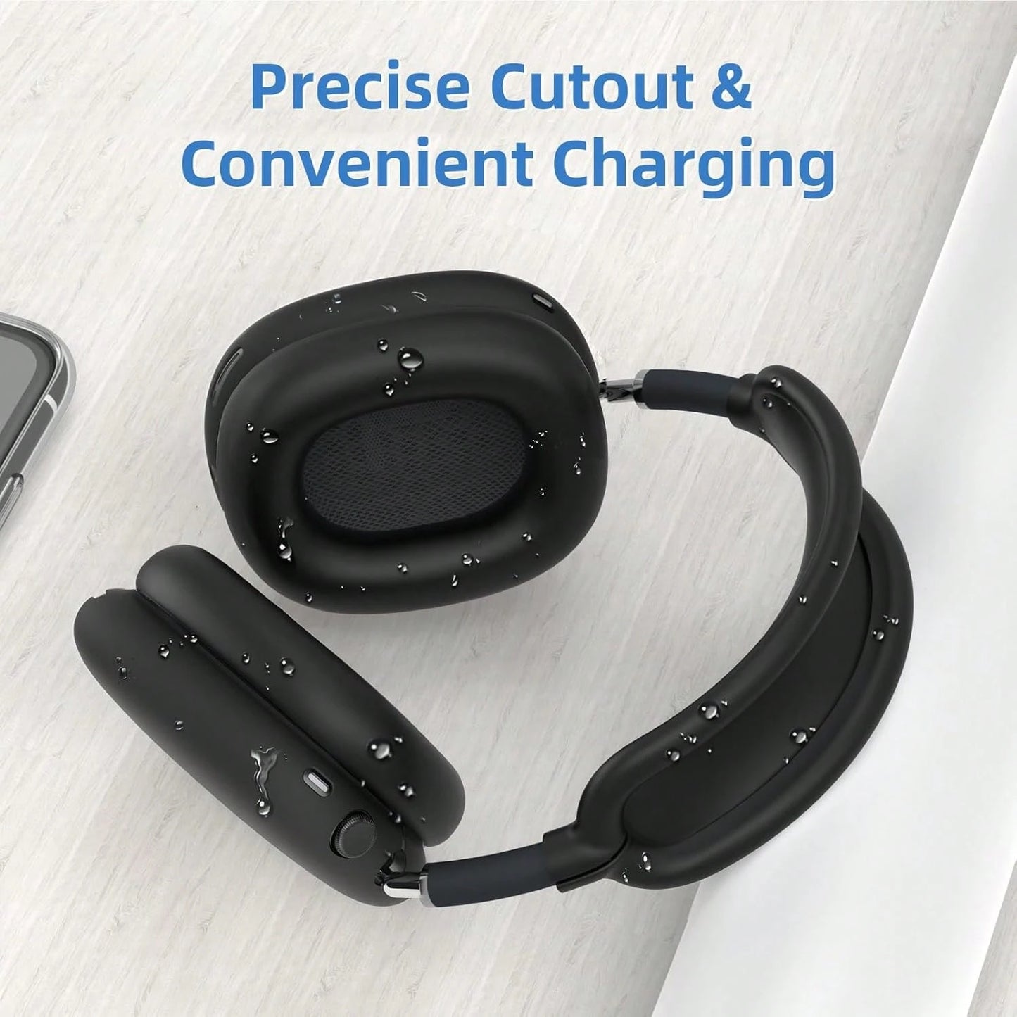 Black Pure Solid Color 3pcs Apple Max Headphone Protective Case Spring Gift