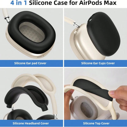 Black Pure Solid Color 3pcs Apple Max Headphone Protective Case Spring Gift