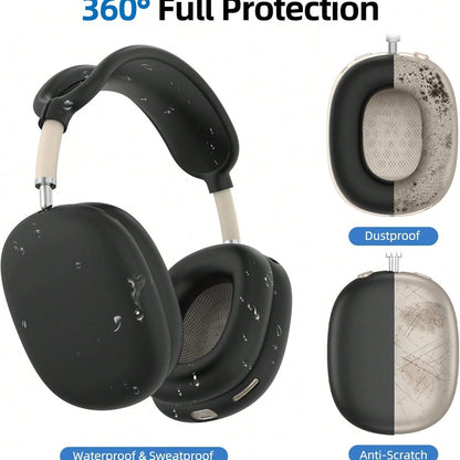 Black Pure Solid Color 3pcs Apple Max Headphone Protective Case Spring Gift