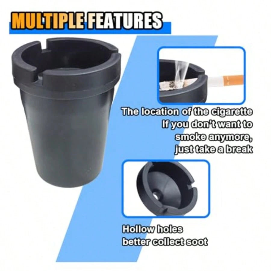 Black Smokeless Ashtray, Jumbo Butt Bucket Ashtray, Portable Plastic Ashtray, Self-Extinguishing Cup Car Ash Holder Automotive Ashtray Bucket For Car Truck Home Office