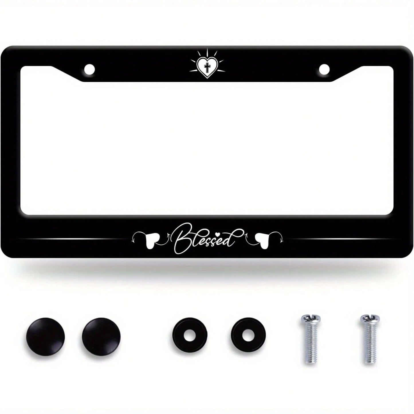 Blessing License Plate Frame With Jesus And Bible Verse- Heavy Duty Aluminum Christian Car Accessory License Plate Holder(12.3.3) With Screws And Caps- Unisex Religious Vehicle Decoration, License Pla