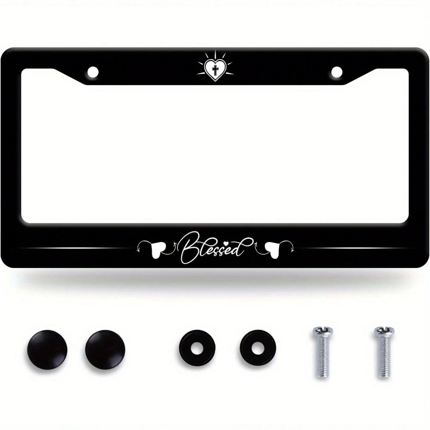 Blessing License Plate Frame With Jesus And Bible Verse- Heavy Duty Aluminum Christian Car Accessory License Plate Holder(12.3.3) With Screws And Caps- Unisex Religious Vehicle Decoration, License Pla