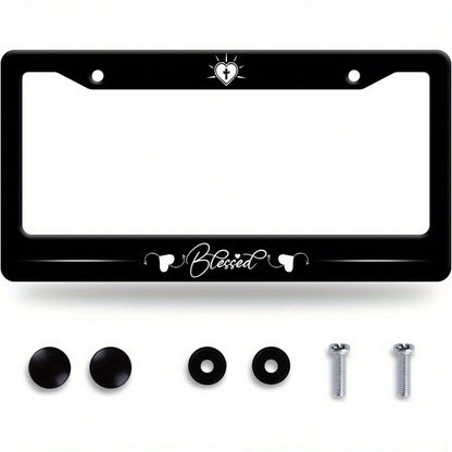 Blessing License Plate Frame With Jesus And Bible Verse- Heavy Duty Aluminum Christian Car Accessory License Plate Holder(12.3.3) With Screws And Caps- Unisex Religious Vehicle Decoration, License Pla