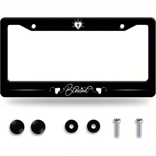Blessing License Plate Frame With Jesus And Bible Verse- Heavy Duty Aluminum Christian Car Accessory License Plate Holder(12.3.3) With Screws And Caps- Unisex Religious Vehicle Decoration, License Pla