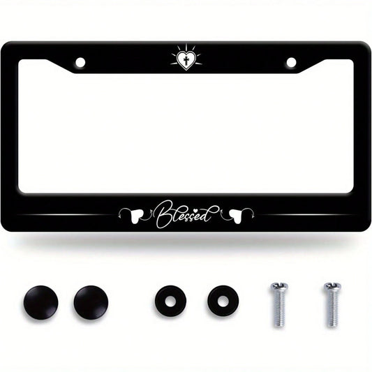 Blessing License Plate Frame With Jesus And Bible Verse- Heavy Duty Aluminum Christian Car Accessory License Plate Holder(12.3.3) With Screws And Caps- Unisex Religious Vehicle Decoration, License Pla