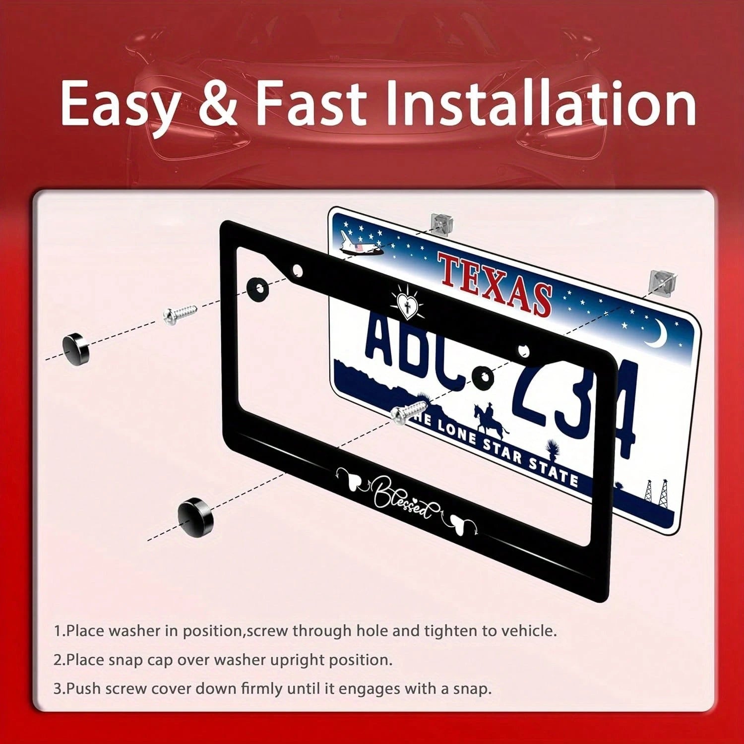 Blessing License Plate Frame With Jesus And Bible Verse- Heavy Duty Aluminum Christian Car Accessory License Plate Holder(12.3.3) With Screws And Caps- Unisex Religious Vehicle Decoration, License Pla