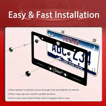 Blessing License Plate Frame With Jesus And Bible Verse- Heavy Duty Aluminum Christian Car Accessory License Plate Holder(12.3.3) With Screws And Caps- Unisex Religious Vehicle Decoration, License Pla