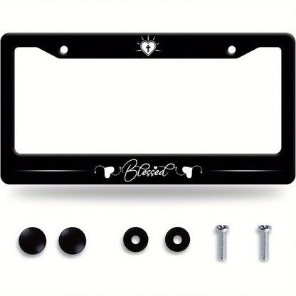 Blessing License Plate Frame With Jesus And Bible Verse- Heavy Duty Aluminum Christian Car Accessory License Plate Holder(12.3.3) With Screws And Caps- Unisex Religious Vehicle Decoration, License Pla