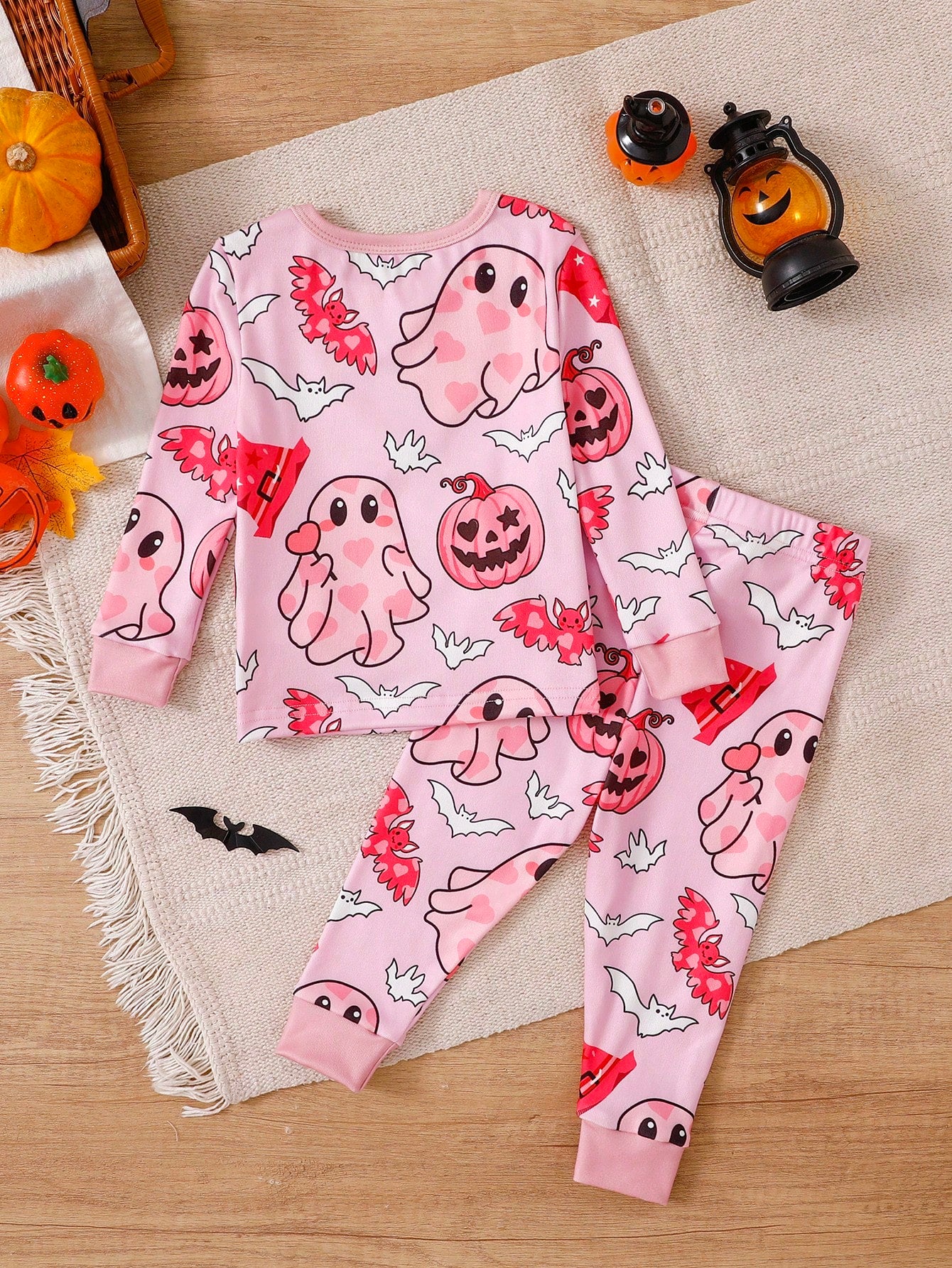 (Blind Box Series 7 Sets Randomly Sent 1 Set) Baby Girl 2-Piece Knit Round Neck Long Sleeve Leggings Set, White Purple Pink Cartoon Star Heart Colorful Flower Cat Print Pattern, Simple Casual Comforta