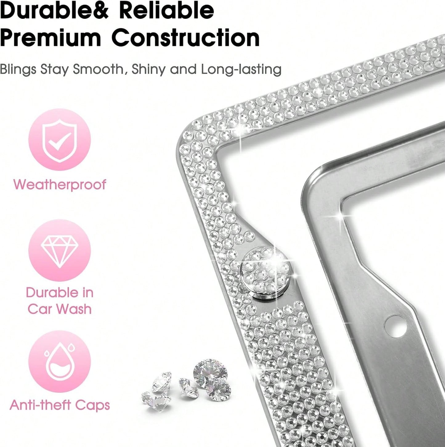 Bling Rhinestone Bowknot Car License Plate Frame, Crystal SUV License Plate Covers, Stainless Steel License Plate Holders
