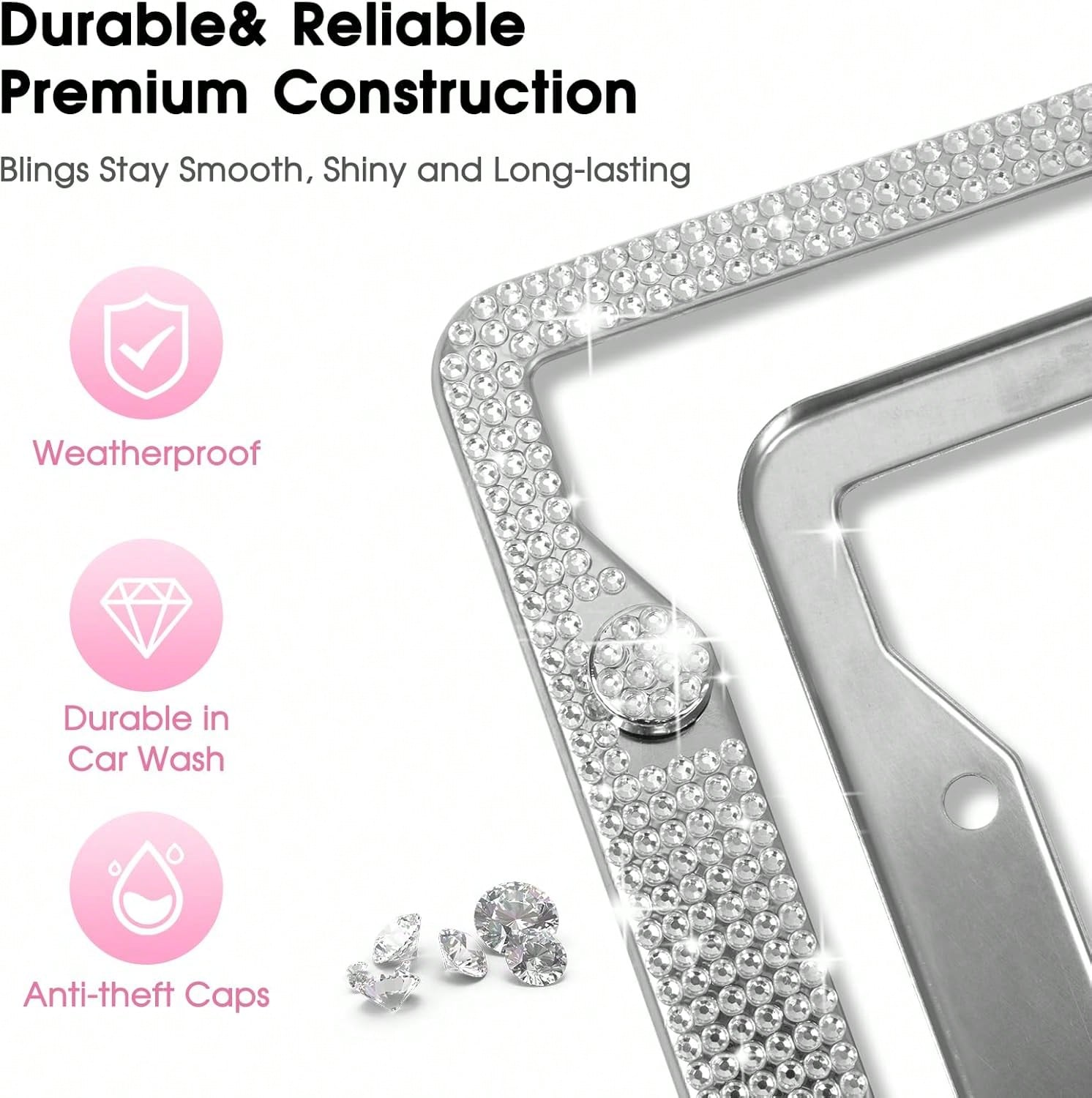 Bling Rhinestone Bowknot Car License Plate Frame, Crystal SUV License Plate Covers, Stainless Steel License Plate Holders