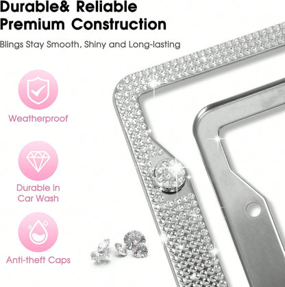 Bling Rhinestone Bowknot Car License Plate Frame, Crystal SUV License Plate Covers, Stainless Steel License Plate Holders