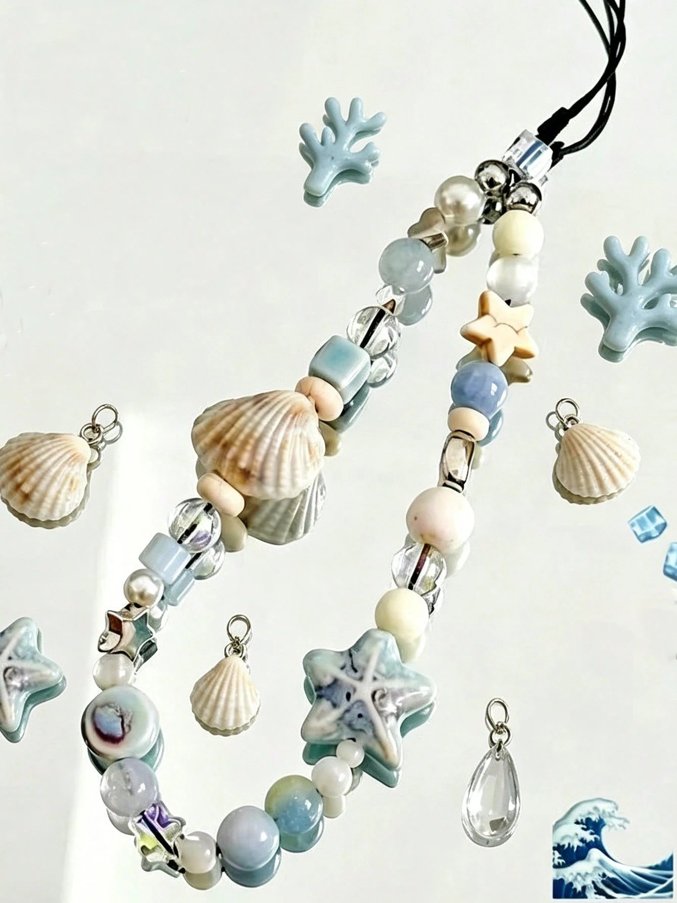 Blue Color Sea Star Shell Mobile Phone Hanger, Mobile Phone Chain, Small And Fresh CCD Camera Pendant, Shell DIY Beaded Hanger String