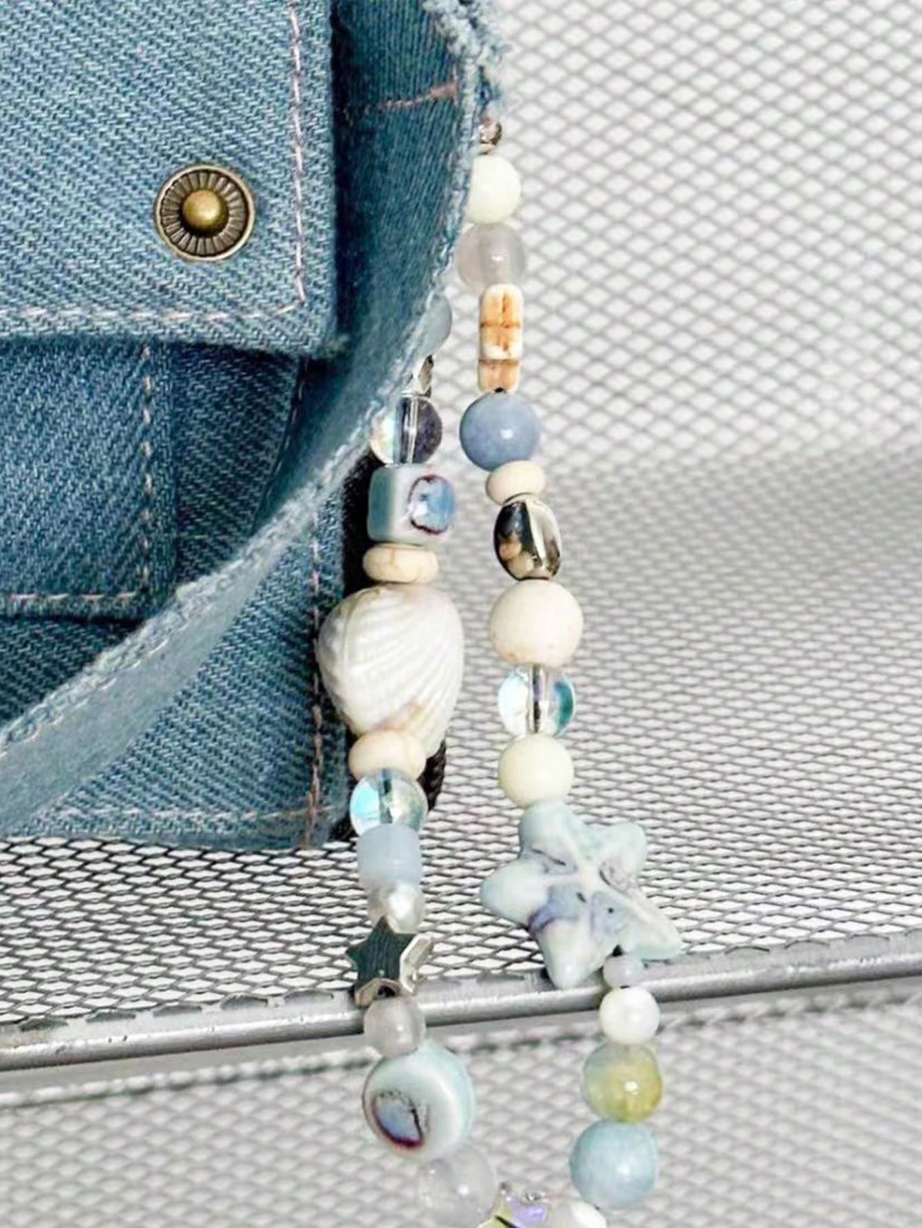 Blue Color Sea Star Shell Mobile Phone Hanger, Mobile Phone Chain, Small And Fresh CCD Camera Pendant, Shell DIY Beaded Hanger String