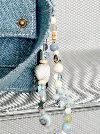 Blue Color Sea Star Shell Mobile Phone Hanger, Mobile Phone Chain, Small And Fresh CCD Camera Pendant, Shell DIY Beaded Hanger String