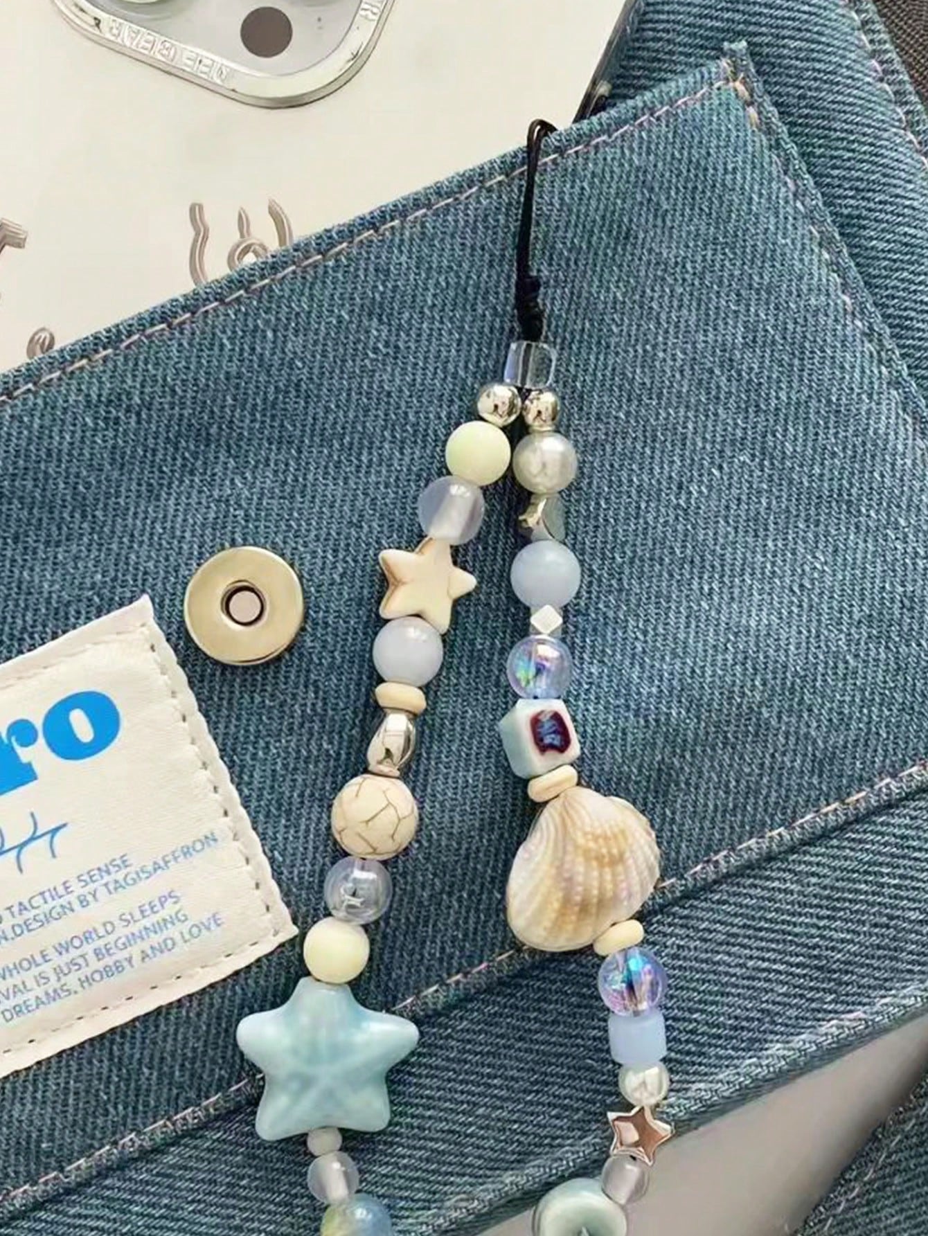 Blue Color Sea Star Shell Mobile Phone Hanger, Mobile Phone Chain, Small And Fresh CCD Camera Pendant, Shell DIY Beaded Hanger String