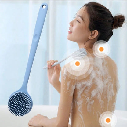 Blue/Grey/Pink/Black Silicone Long Handle Bath Brush- Shower Brush- Back Scrubber- Comfortable Bathing Brush