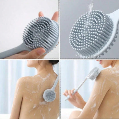Blue/Grey/Pink/Black Silicone Long Handle Bath Brush- Shower Brush- Back Scrubber- Comfortable Bathing Brush
