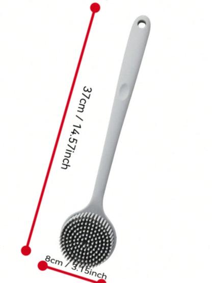 Blue/Grey/Pink/Black Silicone Long Handle Bath Brush- Shower Brush- Back Scrubber- Comfortable Bathing Brush