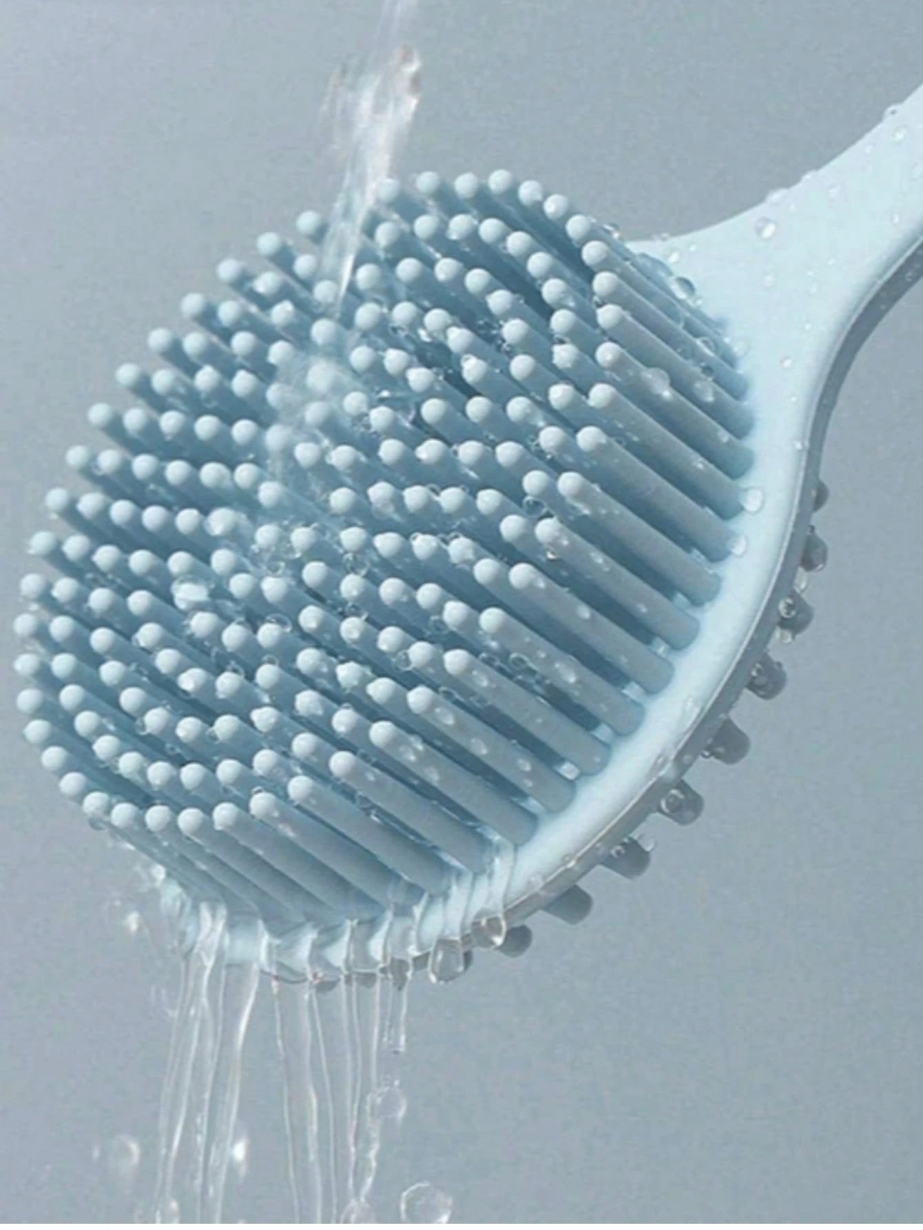 Blue/Grey/Pink/Black Silicone Long Handle Bath Brush- Shower Brush- Back Scrubber- Comfortable Bathing Brush