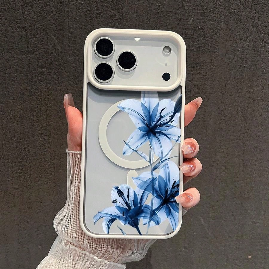 Blue Lily Whisper Magnetic MagSafe Case For IPhone 17,17 Air,17 Pro,17 Pro Max,16 15 14 13 12 11 Pro/Max/Mini XR X XS Max Shockproof Slim Protective Cover